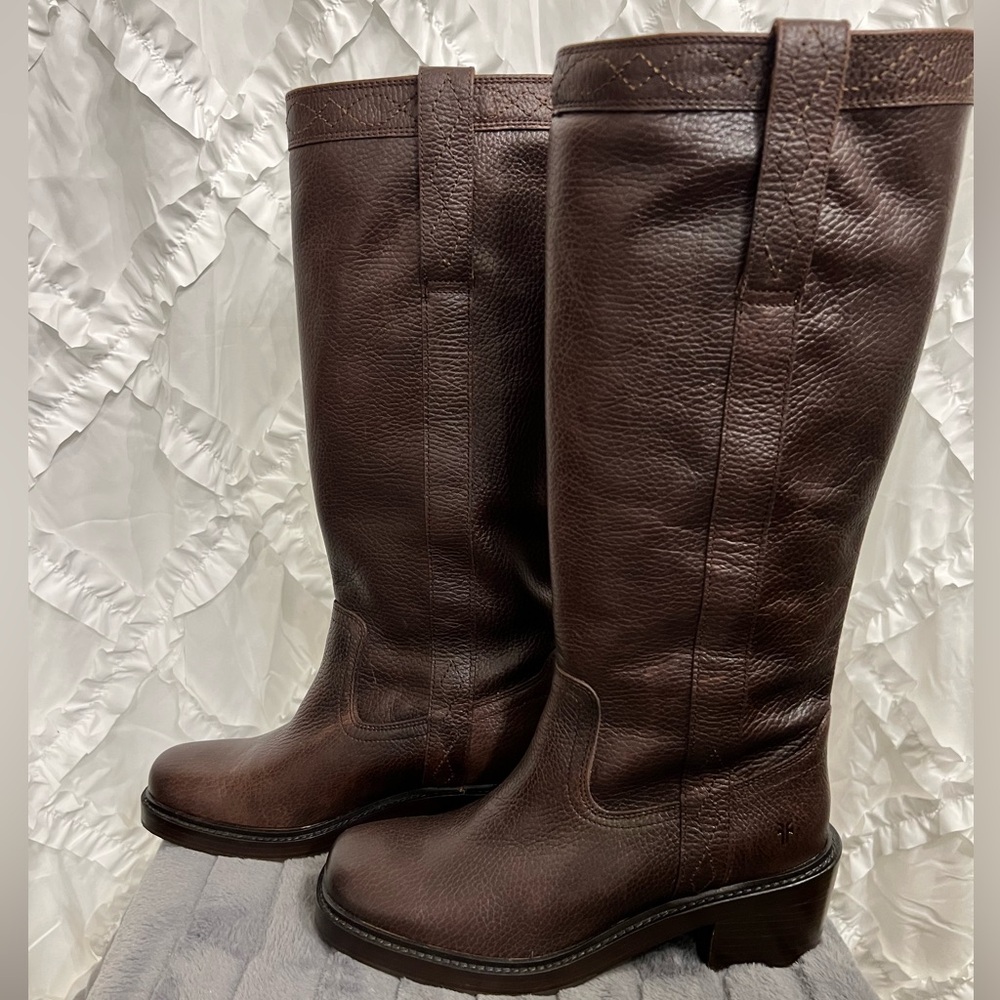 Frye Kate Pull On Tall Boots Dark Brown Pebble Leather NIB - Picture 4 of 15